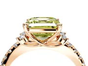 Paired Accent Engagement Ring Setting for Fancy Yellow Asscher Cut Center with Pave Band and Prong Head in Rose Gold