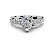 Solitaire Engagement Ring Setting for Pear-Shaped Center with Graduated Shared Prongs and Prong Head in Sterling Silver