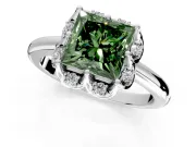 Floral Frame Engagement Ring Setting for Fancy Green Princess Cut Center with Accent Clusters and Prong Head in Sterling Silver