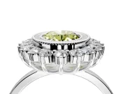 Halo Engagement Ring Setting for Fancy Yellow Oval Center with Milgrain Bezel Rim, Plain Band and Prong Head in White Gold