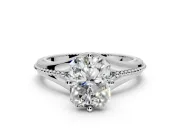 Solitaire Engagement Ring Setting for Radiant Cut Center with Milgrain Cathedral Band and Prong Head in Platinum