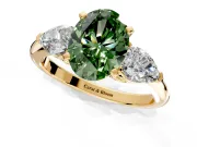 3 Stone Engagement Ring Setting for Fancy Green Oval Center with Large Pear-Shaped Accents and Prong Head in Yellow Gold