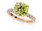 Solitaire Engagement Ring Setting for Fancy Yellow Round Cut Center with Shared-Prong Accents and Prong Head in Rose Gold