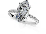 Solitaire Engagement Ring Setting for Marquise Center with Fine Pave Narrow Band and Prong Head in Sterling Silver