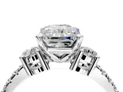 3 Stone Engagement Ring Setting for Radiant Cut Center with Round Cut Side Accents and Prong Head in Platinum