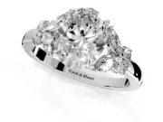 Solitaire Engagement Ring Setting for Oval Center with Marquise Flower Shoulders and Prong Head in Sterling Silver