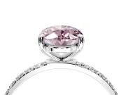 Solitaire Engagement Ring Setting for Fancy Pink Oval Center with Pave Accents and Prong Head in Platinum