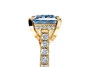 Solitaire Engagement Ring Setting for Fancy Blue Princess Cut Center with Widening Pave Band and Claw Prong Head in Yellow Gold