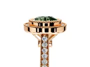 Halo Engagement Ring Setting for Fancy Green Round Cut Center with Milgrain Frame, Pave Band and Prong Head in Rose Gold