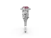 Milgrain Halo Engagement Ring Setting for Fancy Pink Round Cut Center with Shoulder Bezels and Prong Head in Platinum