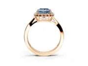 Starburst Halo Engagement Ring Setting for Fancy Blue Princess Cut Center with Flat Cathedral Band and Prong Head in Rose Gold