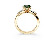 Bar-Set Engagement Ring Setting for Fancy Green Round Cut Center with Tapered Baguette Accents and Prong Head in Yellow Gold