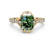Floral Engagement Ring Setting for Fancy Green Radiant Cut Center with Pave Band and Floral Prong Head in Yellow Gold