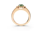 Pave Halo Engagement Ring Setting for Fancy Green Oval Center with Single Row Pave Band and Prong Head in Rose Gold