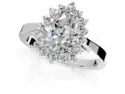 Starburst Halo Engagement Ring Setting for Pear-Shaped Center with Flat Cathedral Band and Prong Head in Platinum