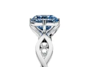 Solitaire Engagement Ring Setting for Fancy Blue Asscher Cut Center with Accented Twist Band and Leaf Prong Head in Platinum