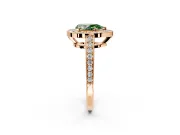 Bezel-Framed Halo Engagement Ring Setting for Fancy Green Pear-Shaped Center with Pave Band and Prong Head in Rose Gold