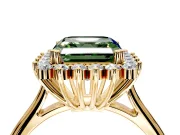 Starburst Halo Engagement Ring Setting for Fancy Green Asscher Cut Center with Thin Round-Wire Band and Prong Head in Yellow Gold