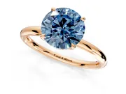 Hidden Halo Engagement Ring Setting for Fancy Blue Round Cut Center with Thin Rounded Band and Prong Head in Rose Gold