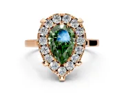 Single Halo Engagement Ring Setting for Fancy Green Pear-Shaped Center with Corner Claws, Plain Band and Prong Head in Rose Gold