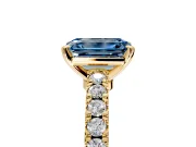 Solitaire Engagement Ring Setting for Fancy Blue Emerald Cut Center with Single Row Accent Band and Prong Head in Yellow Gold