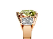 3 Stone Engagement Ring Setting for Fancy Yellow Heart-Shaped Center with Matching Side Accents and Prong Head in Rose Gold