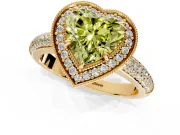 Milgrain Halo Engagement Ring Setting for Fancy Yellow Heart-Shaped Center with Three-Sided Pave Band and Prong Head in Yellow Gold