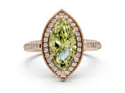 Milgrain Halo Engagement Ring Setting for Fancy Yellow Marquise Center with Three-Sided Pave Band and Prong Head in Rose Gold