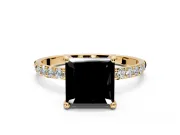 Solitaire Engagement Ring Setting for Fancy Black Princess Cut Center with Pave Accents and Prong Head in Yellow Gold