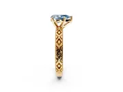 Solitaire Engagement Ring Setting for Fancy Blue Pear-Shaped Center with Milgrain X Pattern Band and Prong Head in Yellow Gold