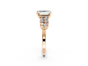 Cluster Engagement Ring Setting for Asscher Cut Center with 2-Row Shoulder Clusters and Prong Head in Rose Gold