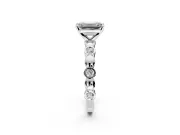 Solitaire Engagement Ring Setting for Emerald Cut Center with Beaded Bezel Station Band and Prong Head in White Gold