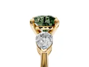 3 Stone Engagement Ring Setting for Fancy Green Round Cut Center with Large Pear-Shaped Accents and Prong Head in Yellow Gold
