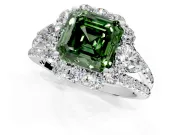 Halo Engagement Ring Setting for Fancy Green Asscher Cut Center with Two-Strand Split Shank and Prong Head in Sterling Silver