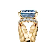 Halo Engagement Ring Setting for Fancy Blue Princess Cut Center with Rope Twist Split Shank and Prong Head in Yellow Gold