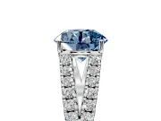 Solitaire Engagement Ring Setting for Fancy Blue Round Cut Center with Pave Split Shank and Prong Head in Sterling Silver
