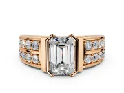 Bezel Engagement Ring Setting for Emerald Cut Center with Wide Channel-Set Band and Bezel Head in Rose Gold