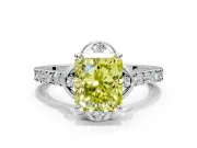 Floral Engagement Ring Setting for Fancy Yellow Radiant Cut Center with Pave Band and Floral Prong Head in Sterling Silver