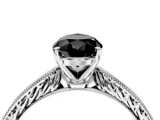 Solitaire Engagement Ring Setting for Fancy Black Pear-Shaped Center with Engraved Milgrain Band and Prong Head in Platinum