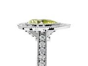 Halo Engagement Ring Setting for Fancy Yellow Pear-Shaped Center with Milgrain Pave Band and Bezel Head in Sterling Silver