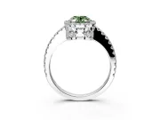 Accent Halo Engagement Ring Setting for Fancy Green Oval Center with Full-Length Pave Band and Prong Head in Platinum