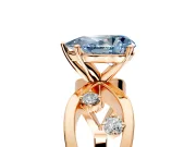 Solitaire Engagement Ring Setting for Fancy Blue Pear-Shaped Center with Criss-Cross Accent Band and Prong Head in Rose Gold