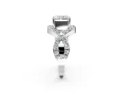 Halo Engagement Ring Setting for Radiant Cut Center with Pave Infinity Twist Band and Prong Head in Platinum