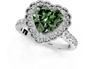 Milgrain Floral Halo Engagement Ring Setting for Fancy Green Heart-Shaped Center with Pave Band and Prong Head in Sterling Silver