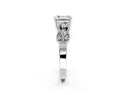 Leaf Engagement Ring Setting for Asscher Cut Center with Milgrain Accent Band and Prong Head in White Gold