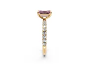 Solitaire Engagement Ring Setting for Fancy Pink Emerald Cut Center with Micro Pave Band and Prong Head in Yellow Gold
