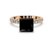 Open Basket Engagement Ring Setting for Fancy Black Princess Cut Center with Pave Band and Prong Head in Rose Gold