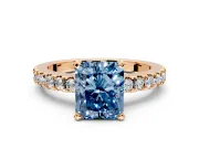 Solitaire Engagement Ring Setting for Fancy Blue Radiant Cut Center with Single Row Accent Band and Prong Head in Rose Gold