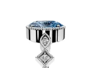 Milgrain Bezel Engagement Ring Setting for Fancy Blue Oval Center with Marquise Stations and Bezel Head in White Gold