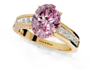 Solitaire Engagement Ring Setting for Fancy Pink Oval Center with Princess Cut Channel Band and Prong Head in Yellow Gold